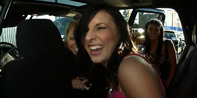 Eye-catching girls look for a car after interracial group sex