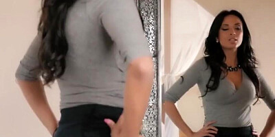 Brunette babe Anissa Kate swallows Kimber Delice's cum after being fucked