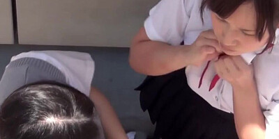 Highschool japanese teen masturbates for les