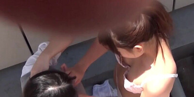Highschool japanese teen masturbates for les