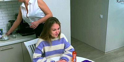 Stepmom help me with my lessons. MILF fucked young Stepdaughter for bad grades