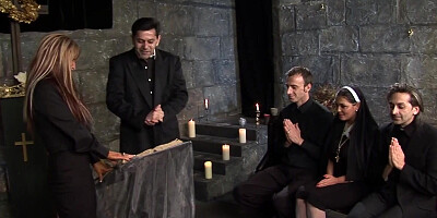 Stacey Saran has group sex with a couple of priests and nuns