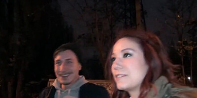Amateur ginger gal got picked up by horny boys for a quick blowjob in public
