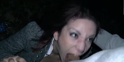 Amateur ginger gal got picked up by horny boys for a quick blowjob in public