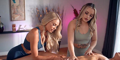 Two masseuse hotties taking care of one wet pussy today