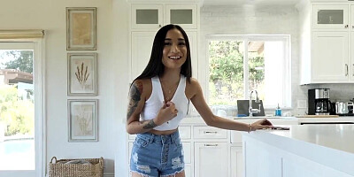 Sexy girl in denim shorts is pretty much ASKING FOR IT