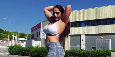 Gorgeous Alexandra Sivroskya is fucking with two guys in back alley