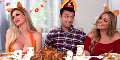 Two slutty cougars sharing a hard cock at this party