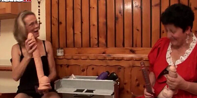 Naughty granny lesbians are playing with some big sex toys