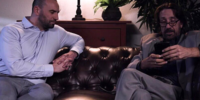 Two older perverts are ramming all the holes of a blonde harlot in a DP threesome