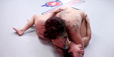 Brandi Mae & Bella Rossi are wrestling naked on the floor