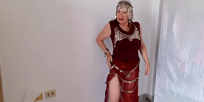 Shaking natural big boobs in oriental outfit by hot milf.