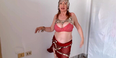 Shaking natural big boobs in oriental outfit by hot milf.