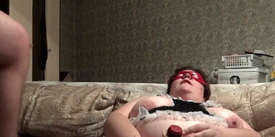Naughty russian bbw first threesome with her man and dildo