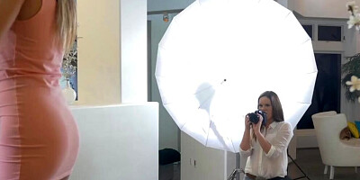 Three exquisite lesbian chicks are having a hot photo shoot