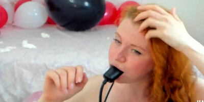 Naughty redhead is spreading les and masturbating on live webcam show