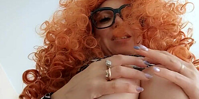 Gorgeous ginger babe is sucking hard prick in this close-up footage