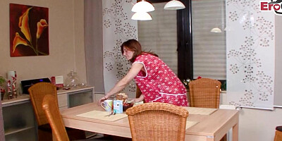 German skinny mature real housewife fuck in kitchen