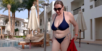 Naughty mature MILF MariaOld with big natural tits shows pussy in the swimming pool
