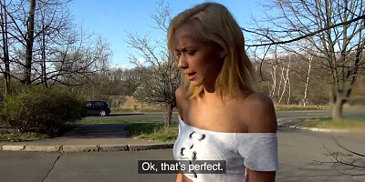 Public Agent Big Cock gets Blondes Tight Pussy Wet in Public Forest Fuck