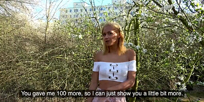 Public Agent Big Cock gets Blondes Tight Pussy Wet in Public Forest Fuck