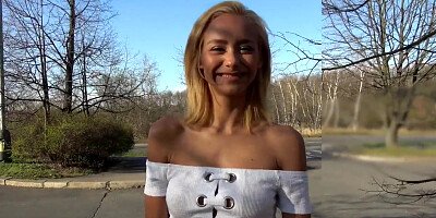 Public Agent Big Cock gets Blondes Tight Pussy Wet in Public Forest Fuck