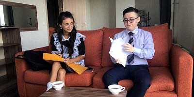 Businessman is trying to relax by banging the pussy and ass of his cute housemaid