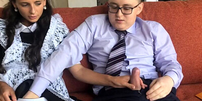 Businessman is trying to relax by banging the pussy and ass of his cute housemaid