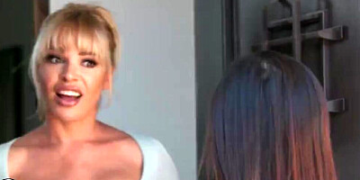 Busty blonde cougar is eating and fingering the pussy of her Asian neighbor