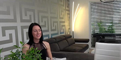 Brunette MILF blows her husband while the other guy fucks her