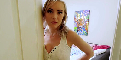 Blonde chick Jamie Jett sucks dick and rides it in a POV video