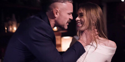 Waitress is banged by her manager in a bar and has her face covered in cum