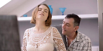 Busty teen instead of studying sucks BF's mature dick