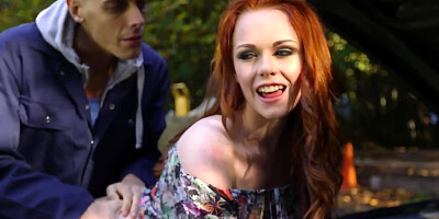 Red-haired cooze is getting her asshole stuffed by the mechanic