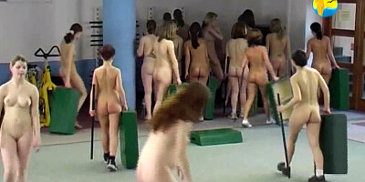 A lot of nude ladies are doing a nude aerobic exercises