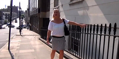 Mature flashing mum outdoors with sexy exhibitionist milf Jerry showing tit