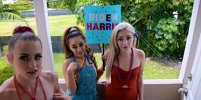Three petite white girls are practicing their cock sucking skills on a BBC
