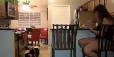 MILF is tied up and left to struggle on the kitchen floor