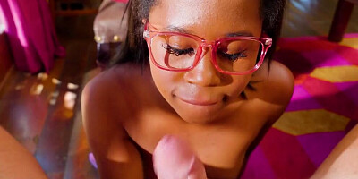 OnlyTeenBlowjobs - Nerdy Ebony Babe Sucks Her Tutor's Cock