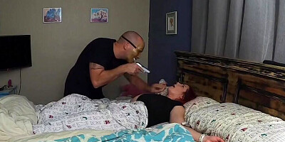 Kinky burglar fucks that helpless redhead MILF in her bed