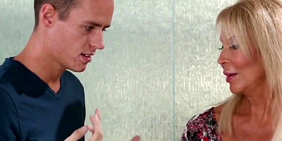 Blonde housewife watches as her horny husband fucks another woman