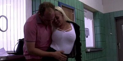 Blonde chick Celina Davis is being fucked in a public toilet