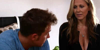 Halle Von & Julia Ann are kissing while sitting on Van Wylde's dick
