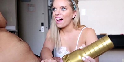 Horny stepsister fucks brother with a toy