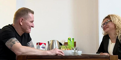 Curly-haired blonde girl Angel Diamonds rides a hard pecker