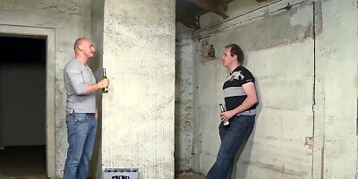 Redhead MILF is double-dicked by two studs in the basement