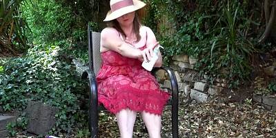 Aunt Judy's - 50yo Busty BBW Rachel lotions-up her BIG NATURAL TITS OUTDOORS
