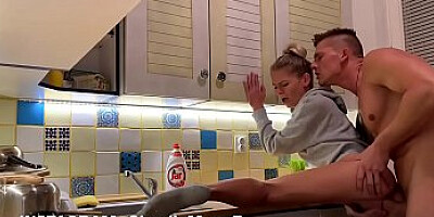 fucking in the kitchen and creampie