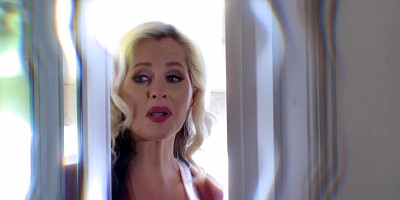 Busty MILF and her blonde teen daughter sharing a thick cock