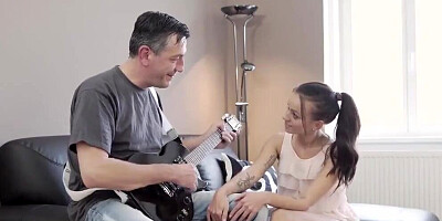 OLD4K. Old musician plays guitar for teen babe then he fucks her